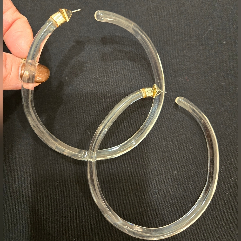 Alexis Bittar Clear and Gold Hoop Earrings